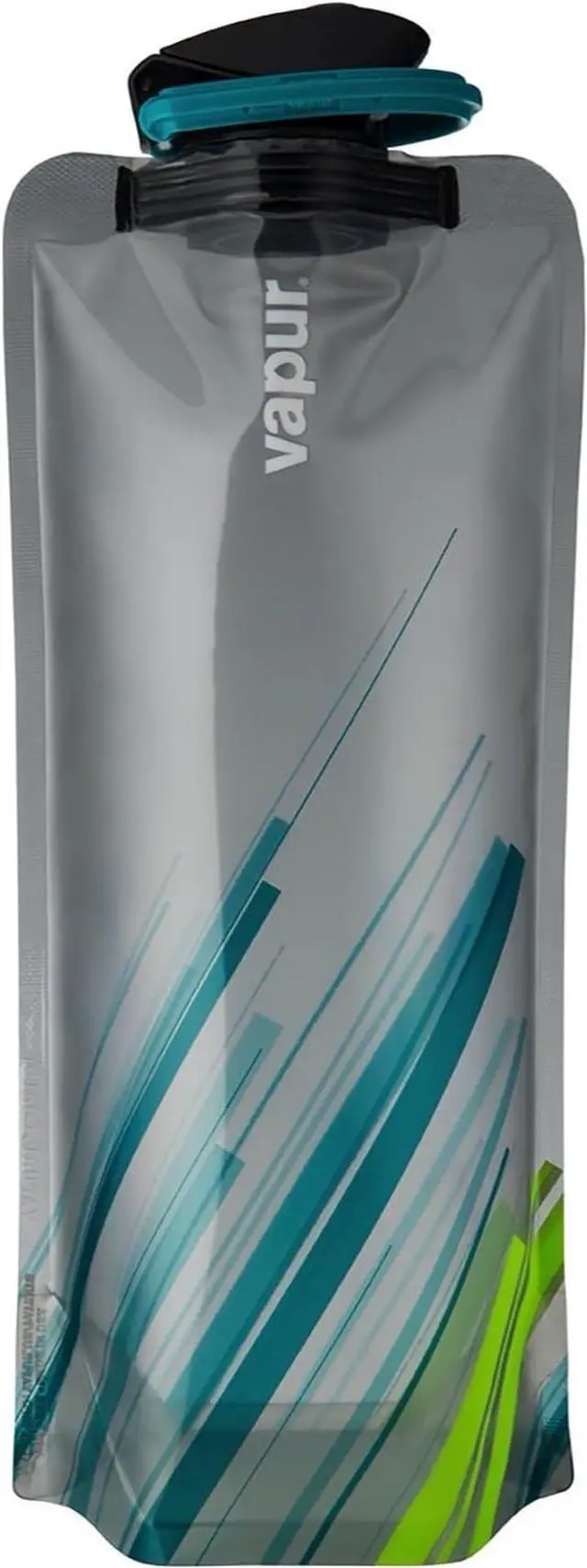 Alt view image 3 of 4 - Vapur Flexible Collapsible Wide Mouth Anti-Bottle with Detachable Carabiner, 34 Ounce, Grey & Teal, Pack of 2