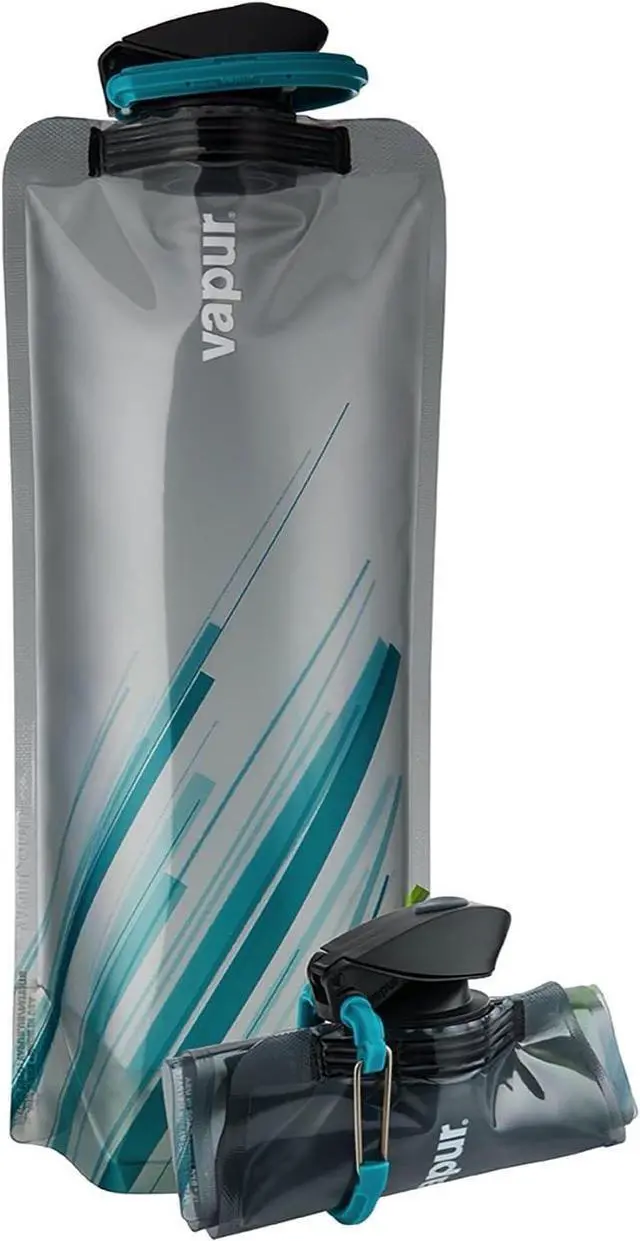 Alt view image 2 of 4 - Vapur Flexible Collapsible Wide Mouth Anti-Bottle with Detachable Carabiner, 34 Ounce, Grey & Teal, Pack of 2