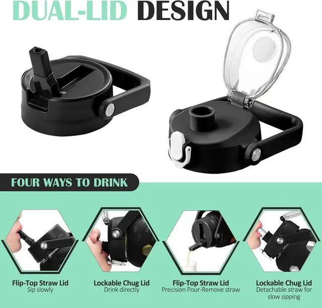 Alt view image 3 of 7 - MUKOKO Glass Water Bottles 64oz with 2 Lids, Half Gallon Water Bottle with Straws and Measurements, 2L Sports Water Jug with Silicone Sleeve, Leakproof, Black