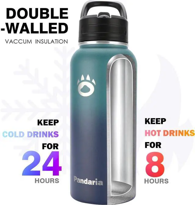 Alt view image 3 of 6 - Insulated Water Bottle 32oz, Stainless Steel Water Bottle with Straw & Spout Lids & Paracord Handle