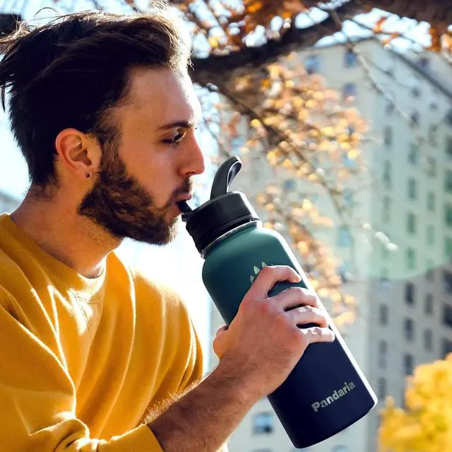 Alt view image 6 of 6 - Insulated Water Bottle 32oz, Stainless Steel Water Bottle with Straw & Spout Lids & Paracord Handle