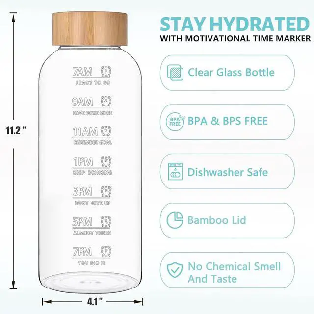 Alt view image 2 of 6 - Glass Water Bottles 64 OZ - Large Borosilicate Reusable Glass Drinking Bottle, Wide Mouth With Bamboo Lid
