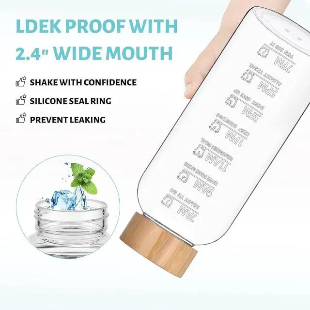 Alt view image 4 of 6 - Glass Water Bottles 64 OZ - Large Borosilicate Reusable Glass Drinking Bottle, Wide Mouth With Bamboo Lid