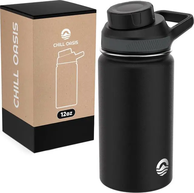 Main image of Water Bottle | Fits Popular Flavor Cartridges | BPA Free, Leak Proof, Double-Walled Vacuum Insulated Stainless Steel, and Dishwasher Safe (Black, 12oz)