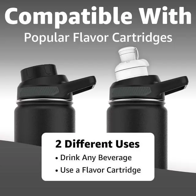 Alt view image 2 of 7 - Water Bottle | Fits Popular Flavor Cartridges | BPA Free, Leak Proof, Double-Walled Vacuum Insulated Stainless Steel, and Dishwasher Safe (Black, 12oz)