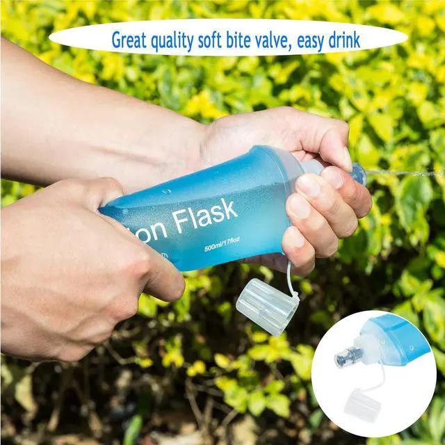 Alt view image 4 of 6 - AXEN Soft Flask TPU Foldable Running Hydration Flask, Soft Collapsible Water Bottle for Hydration Pack Cycling Marathon Running Hiking