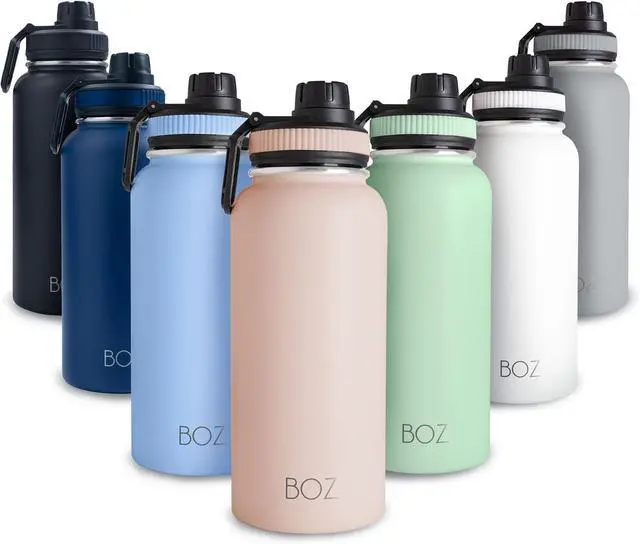 Main image of BOZ Stainless Steel Water Bottle - Vaccum Insulated Water Bottle 32 Oz - Wide Mouth BPA Free Sport Water Bottle for Gym with Spout Lid - Thermal Hot & Cold 1 Litre Pink Water Bottle