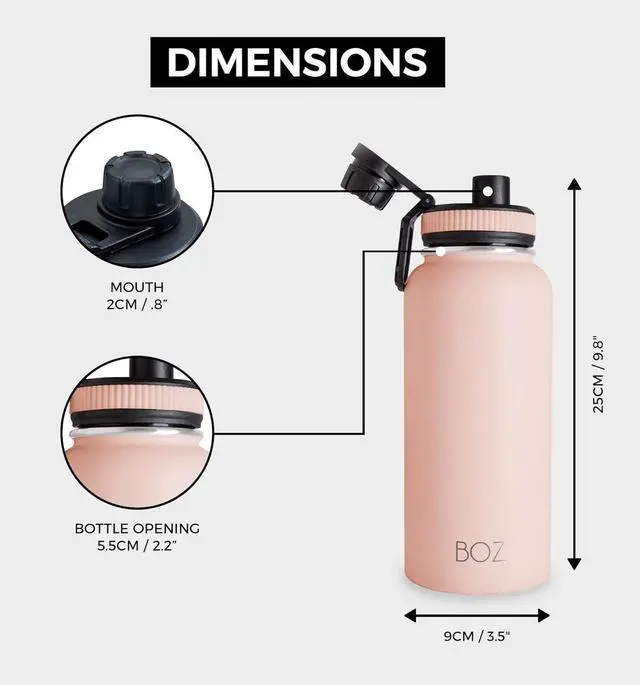 Alt view image 3 of 7 - BOZ Stainless Steel Water Bottle - Vaccum Insulated Water Bottle 32 Oz - Wide Mouth BPA Free Sport Water Bottle for Gym with Spout Lid - Thermal Hot & Cold 1 Litre Pink Water Bottle