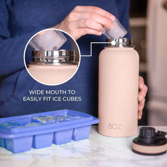 Alt view image 5 of 7 - BOZ Stainless Steel Water Bottle - Vaccum Insulated Water Bottle 32 Oz - Wide Mouth BPA Free Sport Water Bottle for Gym with Spout Lid - Thermal Hot & Cold 1 Litre Pink Water Bottle