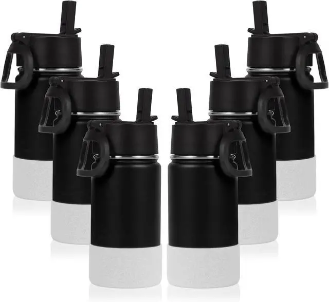 Main image of Volhoply 14oz KIds Water Bottle with Straw Lid and Silicone Boot Bulk 6 Pack,Stainless Steel Insulated Cups for Boys & Girls Multipack,Double Wall Vacuum Leakproof Bottles(Black,6)