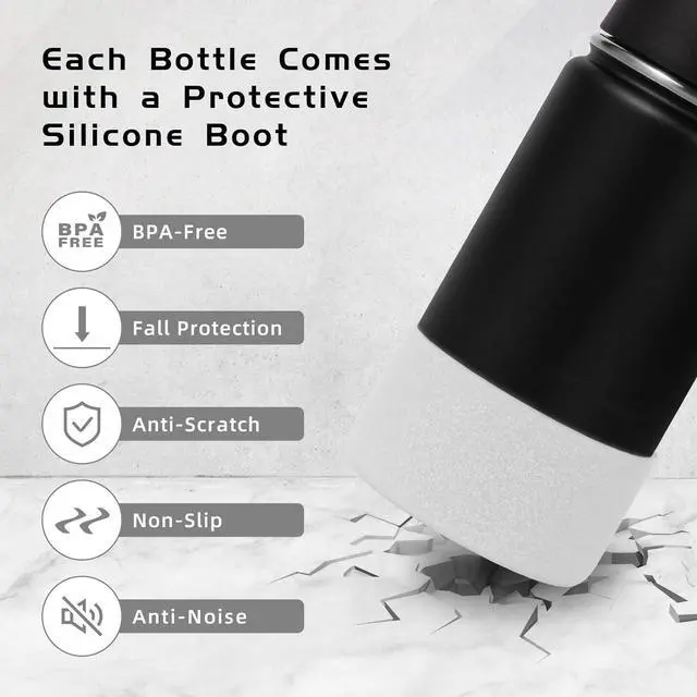 Alt view image 2 of 7 - Volhoply 14oz KIds Water Bottle with Straw Lid and Silicone Boot Bulk 6 Pack,Stainless Steel Insulated Cups for Boys & Girls Multipack,Double Wall Vacuum Leakproof Bottles(Black,6)