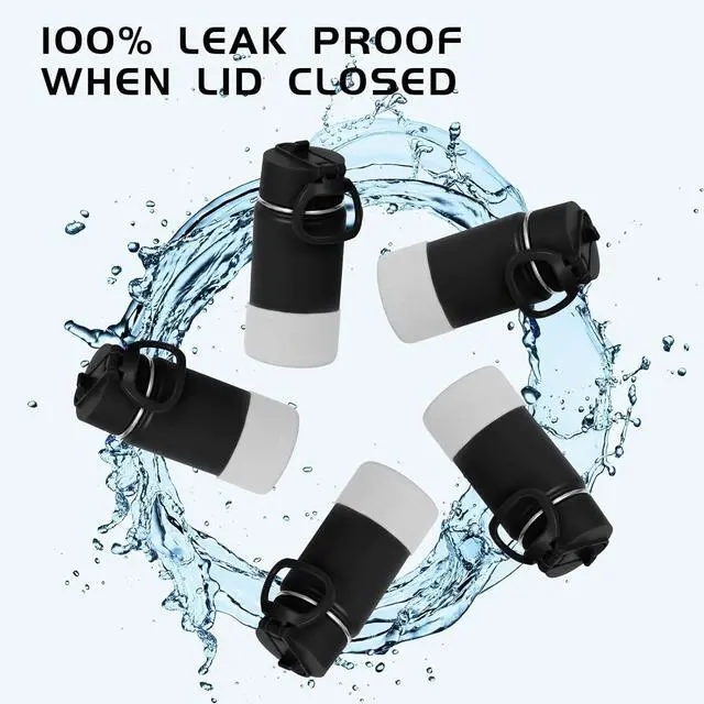 Alt view image 5 of 7 - Volhoply 14oz KIds Water Bottle with Straw Lid and Silicone Boot Bulk 6 Pack,Stainless Steel Insulated Cups for Boys & Girls Multipack,Double Wall Vacuum Leakproof Bottles(Black,6)