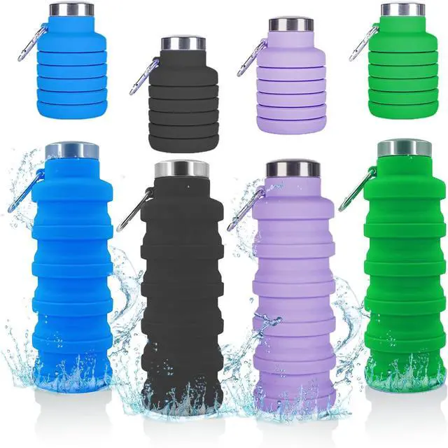 Main image of Collapsible Water Bottle,4 Pcs BPA Free Reuseable Silicone Foldable Leakproof 16oz Water Bottles,Portable Lightweight Water Bottles with Carabiner for Travel Gym Camping,Hiking Outdoor Indoor Sports