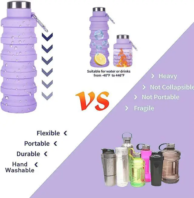 Alt view image 4 of 7 - Collapsible Water Bottle,4 Pcs BPA Free Reuseable Silicone Foldable Leakproof 16oz Water Bottles,Portable Lightweight Water Bottles with Carabiner for Travel Gym Camping,Hiking Outdoor Indoor Sports