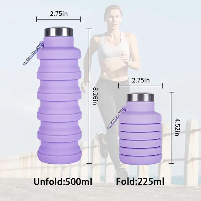 Alt view image 3 of 7 - Collapsible Water Bottle,4 Pcs BPA Free Reuseable Silicone Foldable Leakproof 16oz Water Bottles,Portable Lightweight Water Bottles with Carabiner for Travel Gym Camping,Hiking Outdoor Indoor Sports
