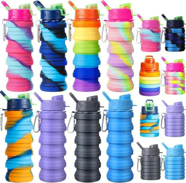 Main image of 8 Pcs Collapsible Water Bottles Silicone Travel 16 oz Reusable Leakproof Foldable Water Bottles with Clip for Camping Hiking Cycling Travel Gym Yoga Outdoor Sports