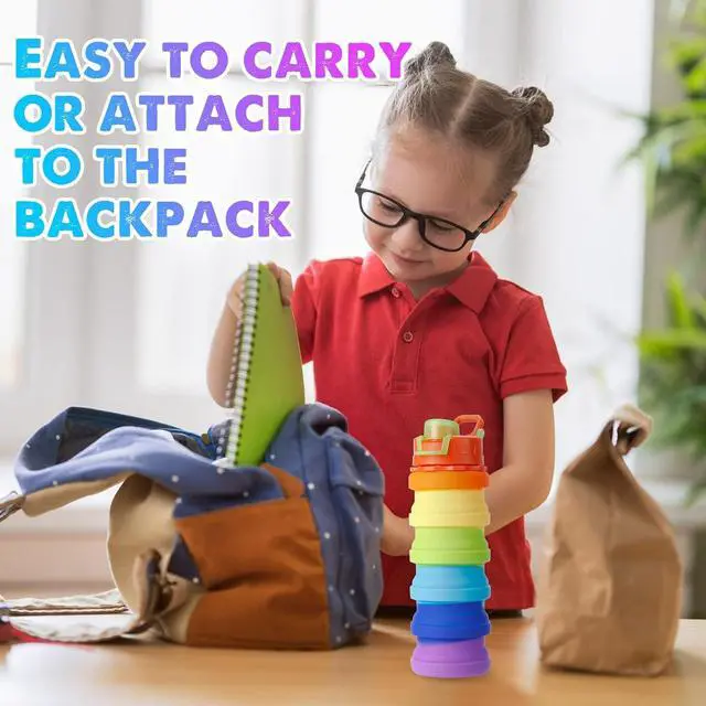 Alt view image 6 of 7 - 8 Pcs Collapsible Water Bottles Silicone Travel 16 oz Reusable Leakproof Foldable Water Bottles with Clip for Camping Hiking Cycling Travel Gym Yoga Outdoor Sports