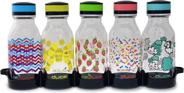 Main image of REDUCE WaterWeek Refillable Water Bottles, 14 oz - Includes 5 WaterWeek Leak Proof Tritan Reusable Water Bottles - Includes Fridge Tray - Berry Fun