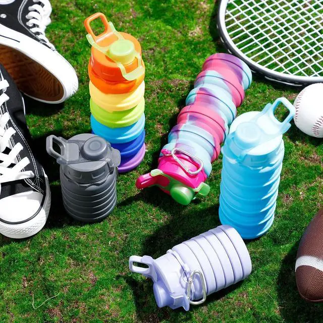 Alt view image 7 of 7 - 8 Pcs Collapsible Water Bottles Silicone Travel 16 oz Reusable Leakproof Foldable Water Bottles with Clip for Camping Hiking Cycling Travel Gym Yoga Outdoor Sports