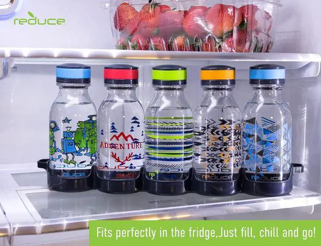 Alt view image 6 of 7 - REDUCE WaterWeek Refillable Water Bottles, 14 oz - Includes 5 WaterWeek Leak Proof Tritan Reusable Water Bottles - Includes Fridge Tray - Berry Fun