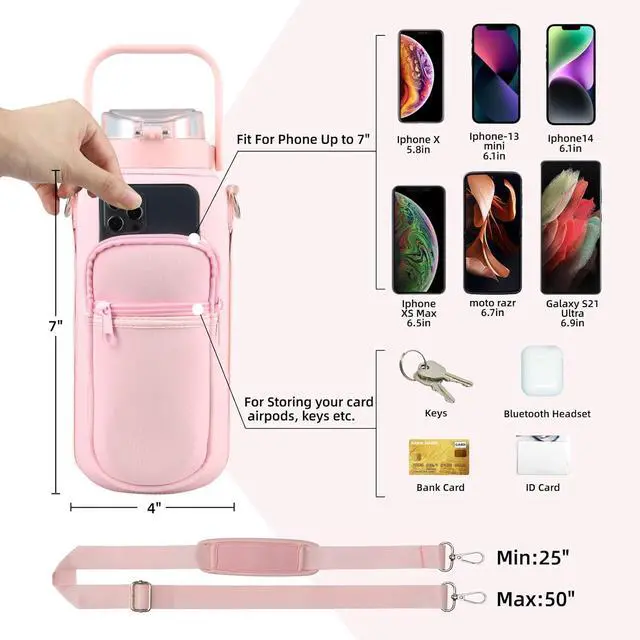 Alt view image 4 of 6 - Half Gallon 64oz Glass Water Bottle with Straw and Storage Sleeve Motivational Water Bottle with Strap and Time to Drink 2L Leakproof Reusable Water Jug for Fitness Gym and Outdoors