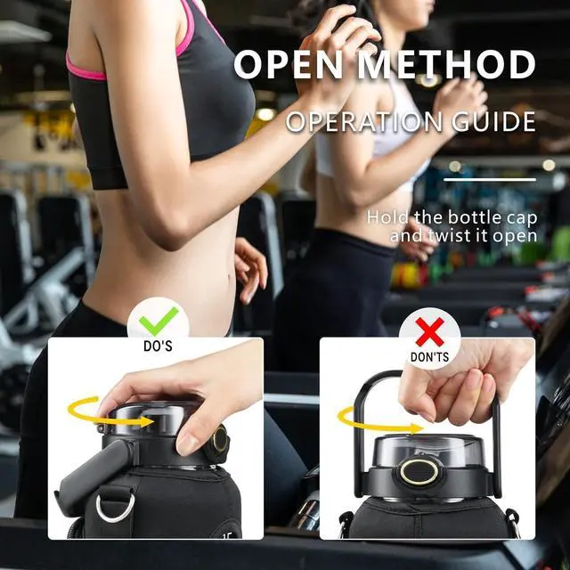 Alt view image 6 of 6 - Half Gallon 64oz Glass Water Bottle with Straw and Storage Sleeve Motivational Water Bottle with Strap and Time to Drink 2L Leakproof Reusable Water Jug for Fitness Gym and Outdoors