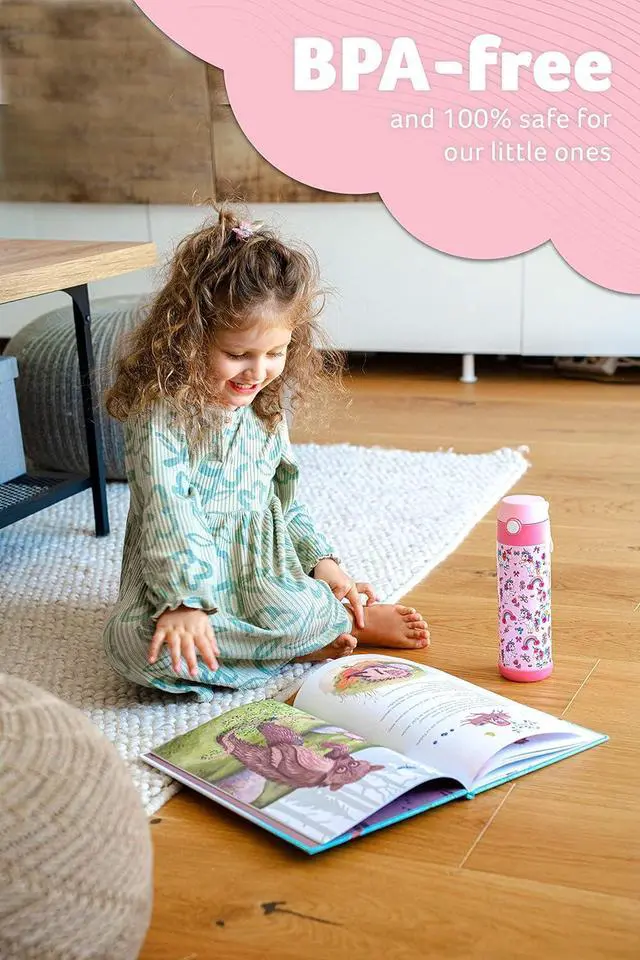 Alt view image 3 of 6 - Jarlson® Mali Children's Water Bottle, Thermal Stainless Steel Water Bottle, BPA-Free, Leak-Proof, Children's Bottle with Chug Lid, Bottle for School, Nursery (Unicorn, 500 ml)