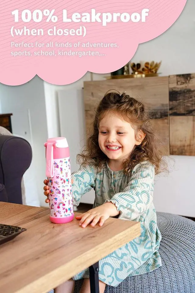 Alt view image 5 of 6 - Jarlson® Mali Children's Water Bottle, Thermal Stainless Steel Water Bottle, BPA-Free, Leak-Proof, Children's Bottle with Chug Lid, Bottle for School, Nursery (Unicorn, 500 ml)