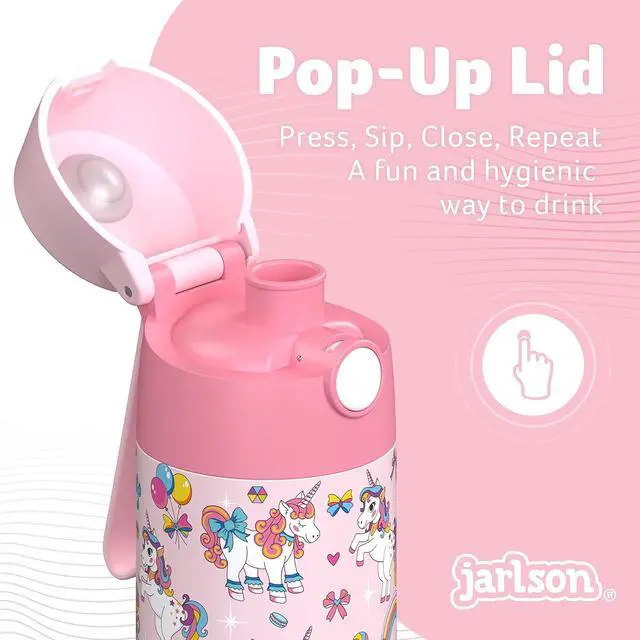 Alt view image 6 of 6 - Jarlson® Mali Children's Water Bottle, Thermal Stainless Steel Water Bottle, BPA-Free, Leak-Proof, Children's Bottle with Chug Lid, Bottle for School, Nursery (Unicorn, 500 ml)