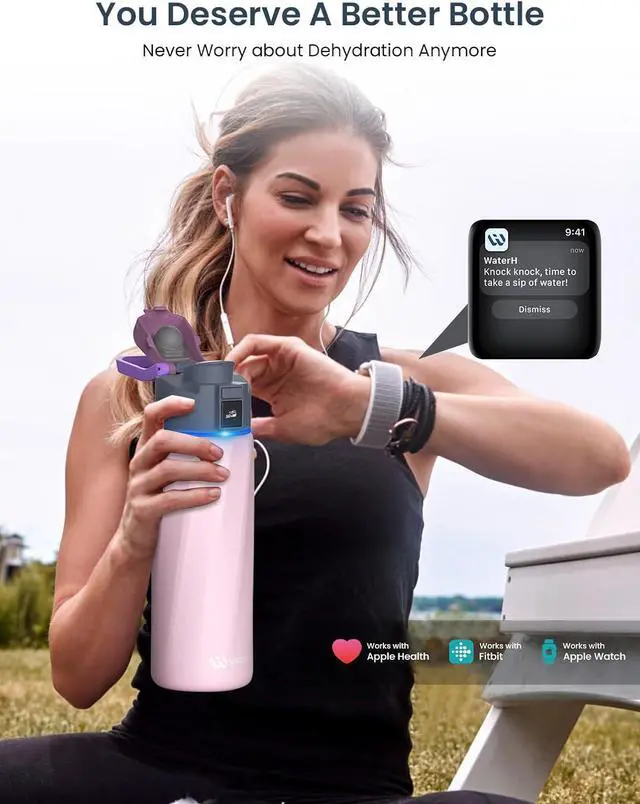 Alt view image 2 of 6 - Boost Smart Water Bottle with Reminder to Drink Water, 24oz BPA-Free Stainless Steel Vacuum Insulated Water Bottle, Wide Mouth Water Tracker Bottle with APP, Ideal for Gift