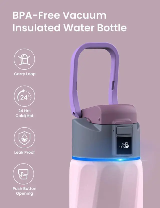 Alt view image 4 of 6 - Boost Smart Water Bottle with Reminder to Drink Water, 24oz BPA-Free Stainless Steel Vacuum Insulated Water Bottle, Wide Mouth Water Tracker Bottle with APP, Ideal for Gift