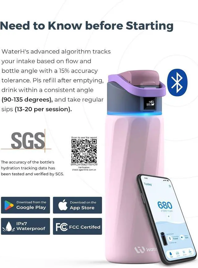 Alt view image 5 of 6 - Boost Smart Water Bottle with Reminder to Drink Water, 24oz BPA-Free Stainless Steel Vacuum Insulated Water Bottle, Wide Mouth Water Tracker Bottle with APP, Ideal for Gift