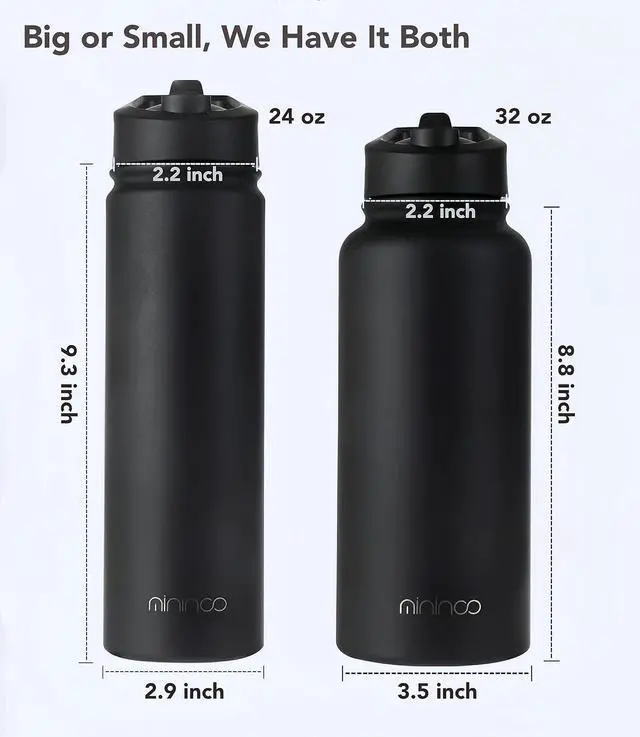 Alt view image 3 of 7 - mininoo Insulated Stainless Steel Water Bottle with Straw and Lid for Sports, 24 oz, Black
