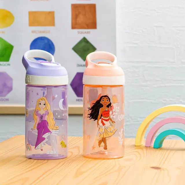 Alt view image 2 of 7 - Zak Designs Disney Princess Atlantic Kids Water Bottle For School or Travel, 16oz Durable Plastic Water Bottle With Straw, Handle, Leak-Proof Spout Cover, 2-Pack (Ariel, Cinderella, Moana, Rapunzel)