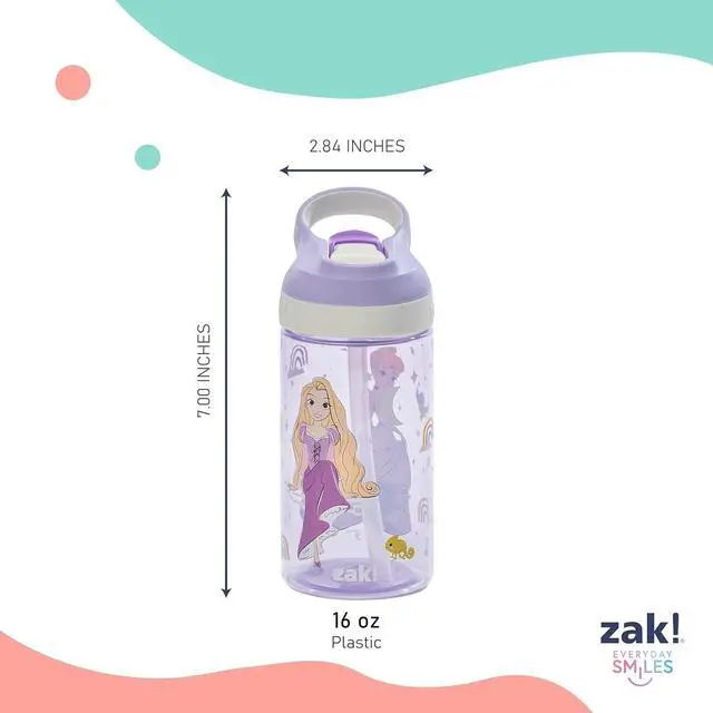 Alt view image 7 of 7 - Zak Designs Disney Princess Atlantic Kids Water Bottle For School or Travel, 16oz Durable Plastic Water Bottle With Straw, Handle, Leak-Proof Spout Cover, 2-Pack (Ariel, Cinderella, Moana, Rapunzel)