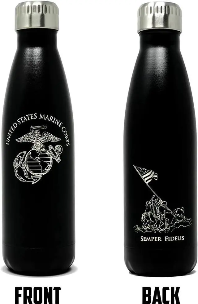 Alt view image 2 of 7 - USMC 17oz Double Wall Vacuum Insulated Stainless Steel Marine Corps Water Bottle - Perfect for PT, Outdoor Sports, Hiking & Cycling - USMC 17oz Water Bottles