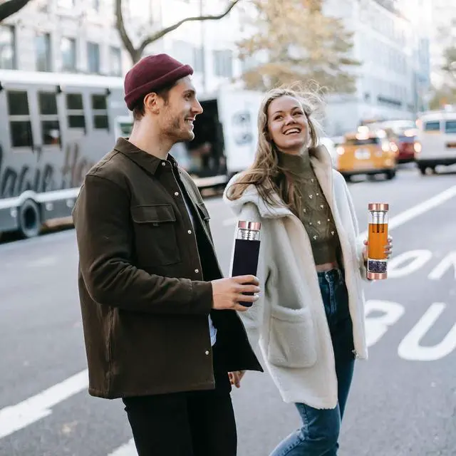Alt view image 3 of 7 - Yoption Crystal Water Bottle, Natural Amethyst Healing Glass Water Bottle, Includes a Loose Leaf Tea Infuser Bottle and Protective Sleeve