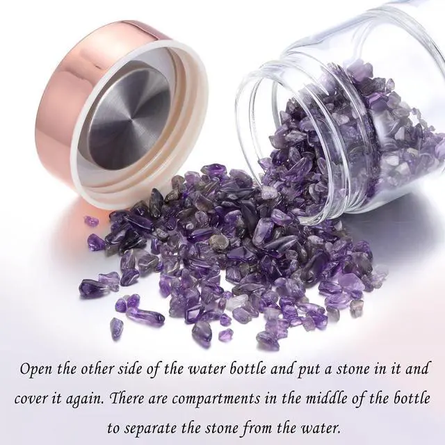 Alt view image 5 of 7 - Yoption Crystal Water Bottle, Natural Amethyst Healing Glass Water Bottle, Includes a Loose Leaf Tea Infuser Bottle and Protective Sleeve