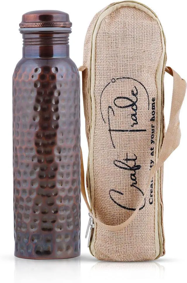 Main image of Craft Trade Pure Copper Bottle with Lid and Carry Bag for Drinking Water BPA Free Leak Proof Boosts Immunity, Supports Digestive & Liver Health, Ayurveda 34oz - 1 Litre Black
