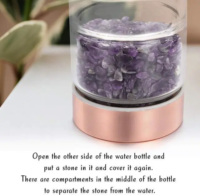 Alt view image 4 of 7 - Yoption Crystal Water Bottle, Natural Amethyst Healing Glass Water Bottle, Includes a Loose Leaf Tea Infuser Bottle and Protective Sleeve