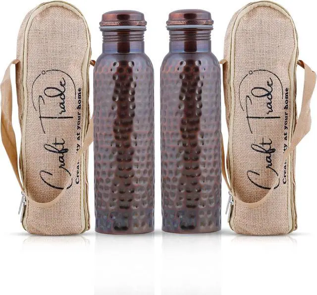 Alt view image 3 of 7 - Craft Trade Pure Copper Bottle with Lid and Carry Bag for Drinking Water BPA Free Leak Proof Boosts Immunity, Supports Digestive & Liver Health, Ayurveda 34oz - 1 Litre Black