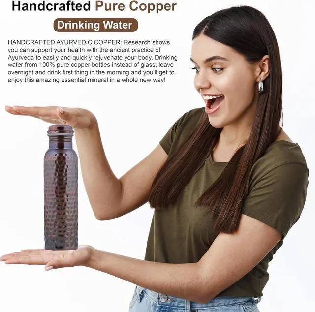 Alt view image 5 of 7 - Craft Trade Pure Copper Bottle with Lid and Carry Bag for Drinking Water BPA Free Leak Proof Boosts Immunity, Supports Digestive & Liver Health, Ayurveda 34oz - 1 Litre Black