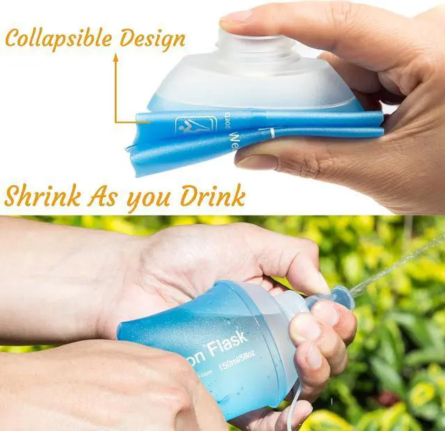 Alt view image 3 of 6 - J.CARP 2Pcs 150ml Soft Flask Running Water Bottles, TPU Foldable Running Hydration Flask for Hydration Pack Cycling Hiking Climbing Outdoors Motorbike