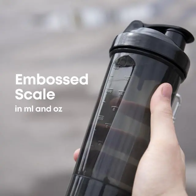 Alt view image 3 of 7 - Smartshake Slim 4-Pack Protein Shaker Bottle 400 ml | 13.5 oz  Storage Included - Leakproof Screw-on Lid - BPA Free  Unisex - Black, White, Stormy Gray, Cotton pink