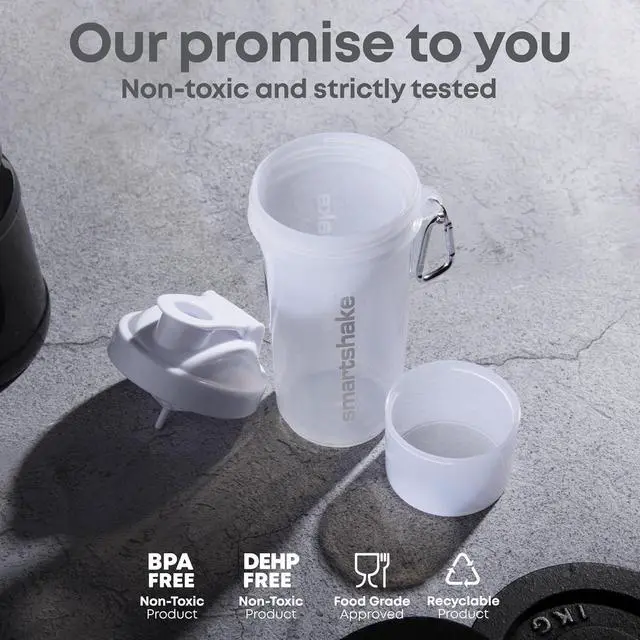 Alt view image 4 of 7 - Smartshake Slim 4-Pack Protein Shaker Bottle 400 ml | 13.5 oz  Storage Included - Leakproof Screw-on Lid - BPA Free  Unisex - Black, White, Stormy Gray, Cotton pink