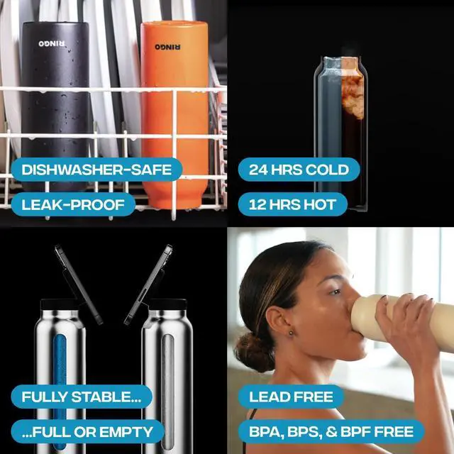 Alt view image 4 of 7 - Ringo Insulated Water Bottle | Compatible MagSafe Water Bottle With Phone Holder | Stainless Steel Water Bottle With Magnetic Phone Tripod Mount | Hot for 12H, Cold for 24H, 360° Rotate - Black 24oz