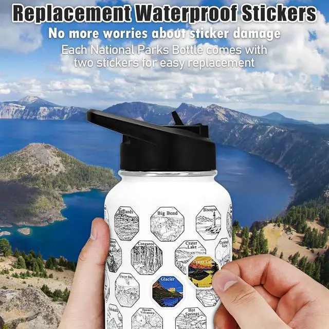 Alt view image 4 of 7 - 63 National Parks Water Bottle with Stickers,32 oz Stainless Steel Insulated Water Bottle with Straws,2 Lids,Leak Proof Metal Water Cup for Hiking,Travel,Sports,Camping,Wide Mouth Bottle