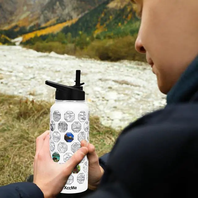 Alt view image 6 of 7 - 63 National Parks Water Bottle with Stickers,32 oz Stainless Steel Insulated Water Bottle with Straws,2 Lids,Leak Proof Metal Water Cup for Hiking,Travel,Sports,Camping,Wide Mouth Bottle