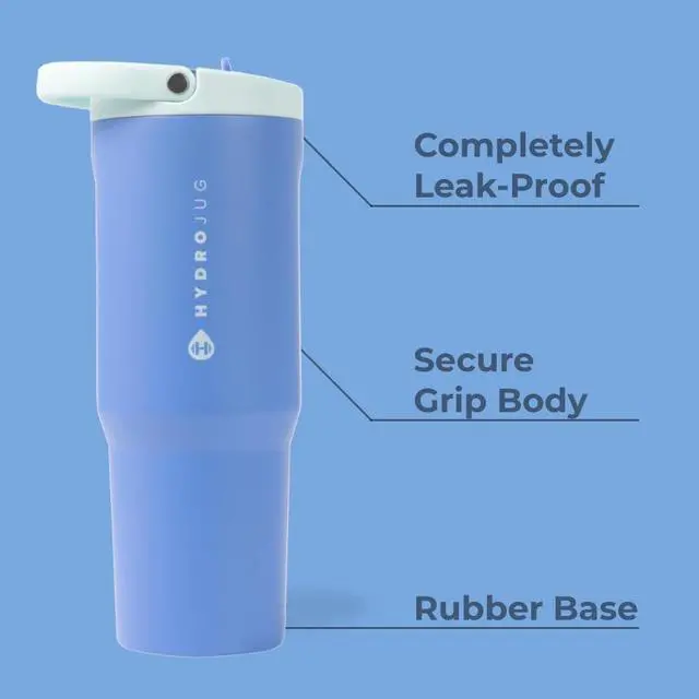 Alt view image 2 of 6 - HydroJug Sport - Stainless Steel Tumbler with Straw, Vacuum Insulated, 32oz Leakproof Water Bottle, Ergonomic Design, Reusable, Dishwasher Safe, Rubber Base, Durable for Gym or Outdoors, Riptide