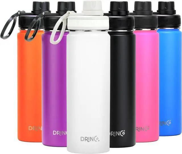 Main image of DRINCO Stainless Steel Water Bottle Spout Lid Vacuum Insulated Double Wall Water Bottle Wide Mouth (40oz 32oz 22oz 18oz 14oz) Leak Proof Keeps Cold or Hot (22 oz, 22oz Artic White)